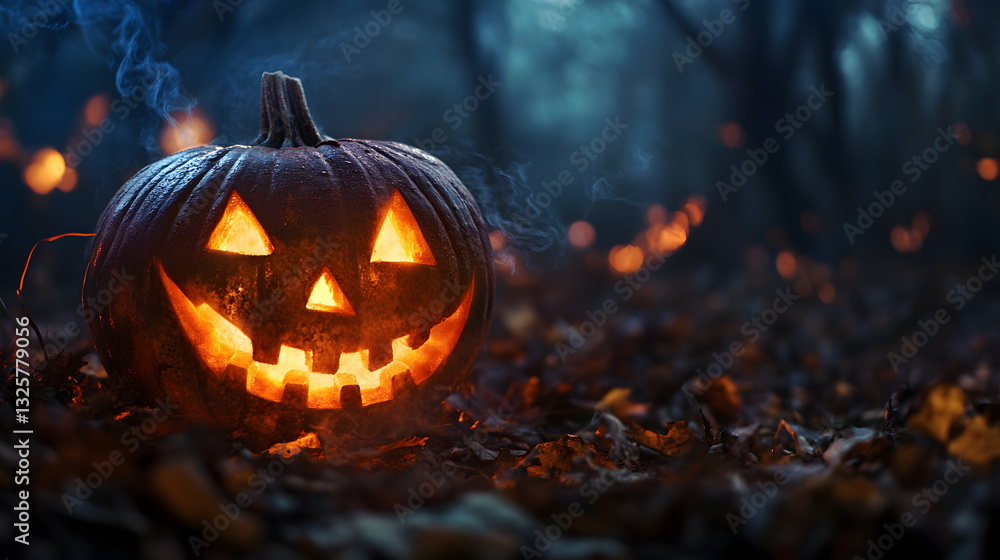 The dazzling Halloween jack-o'-lanterns in the forest The dazzling Halloween jack-o'-lanterns in the forest