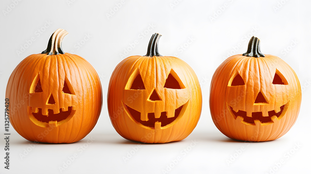 Close-up materials of three Halloween pumpkin lanterns Close-up materials of three Halloween pumpkin lanterns