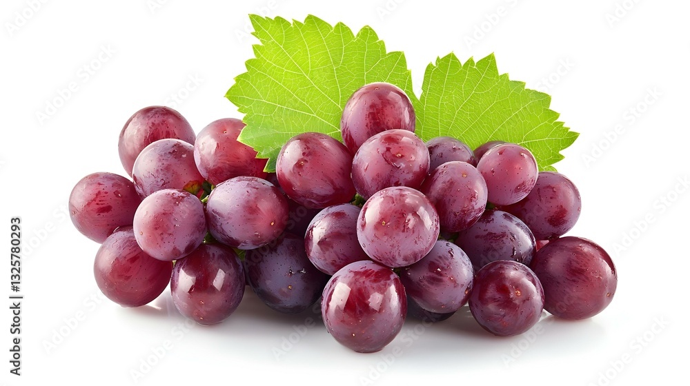Fototapeta premium Fresh cardinal grapes with green leaf isolated