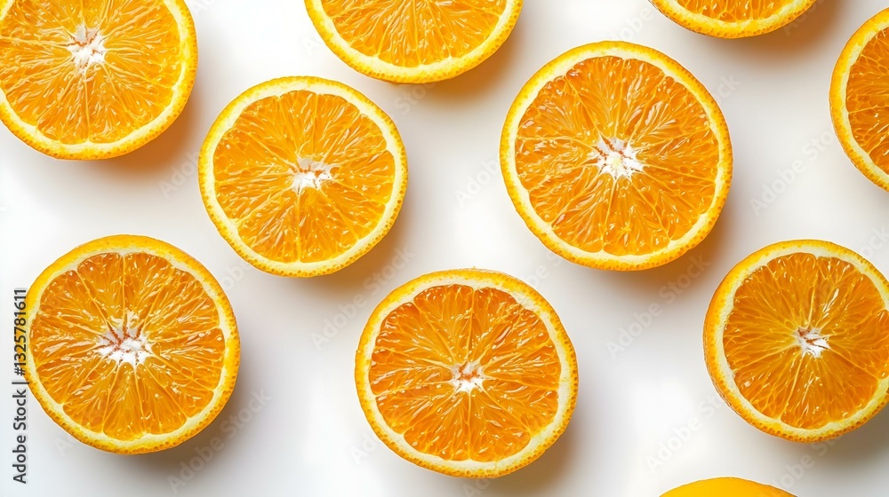 High angle of halves of fresh oranges placed High angle of halves of fresh oranges placed