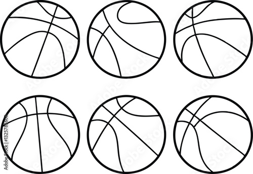 basketball line art set vector illustration, Basketball Ball Line Vector Icons