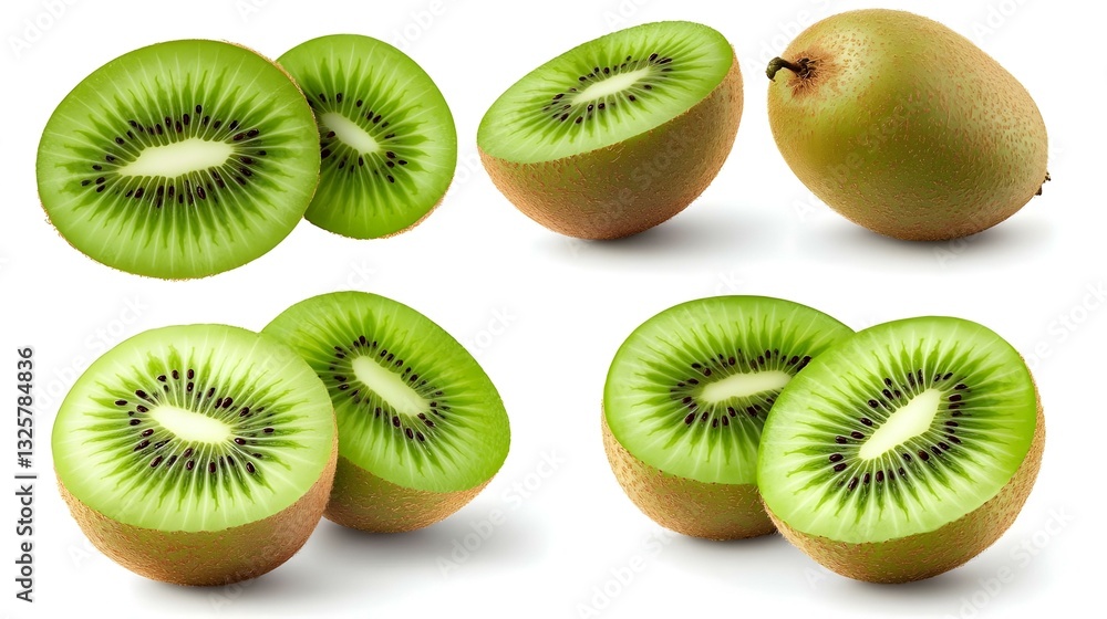 Fototapeta premium Set of kiwi fruit with slices isolated on white