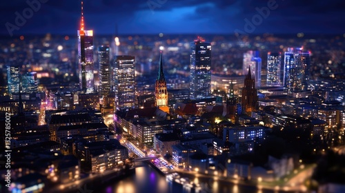 Wallpaper Mural Stunning Aerial View of Frankfurt Skyline at Night with Illuminated Buildings Torontodigital.ca