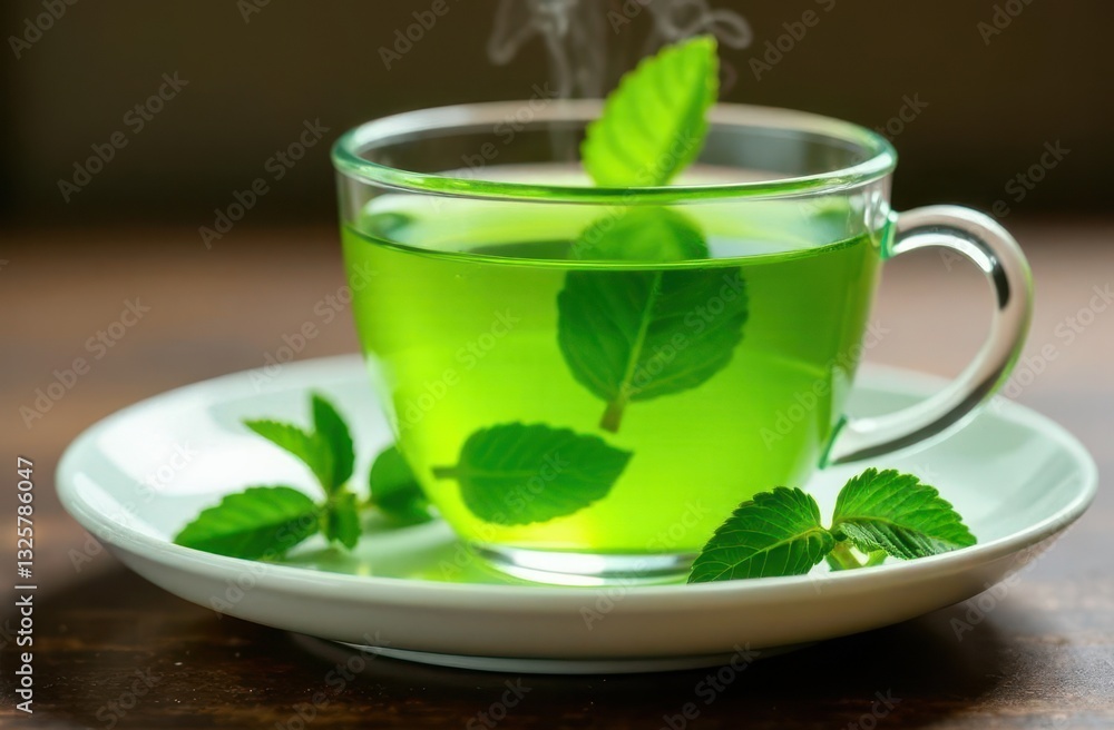 Enjoying fresh herbal tea with mint leaves in a cozy setting Enjoying fresh herbal tea with mint leaves in a cozy setting