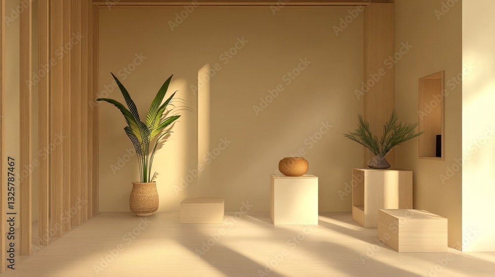 Fototapeta premium Minimalist interior design featuring natural elements and soft lighting in a serene space