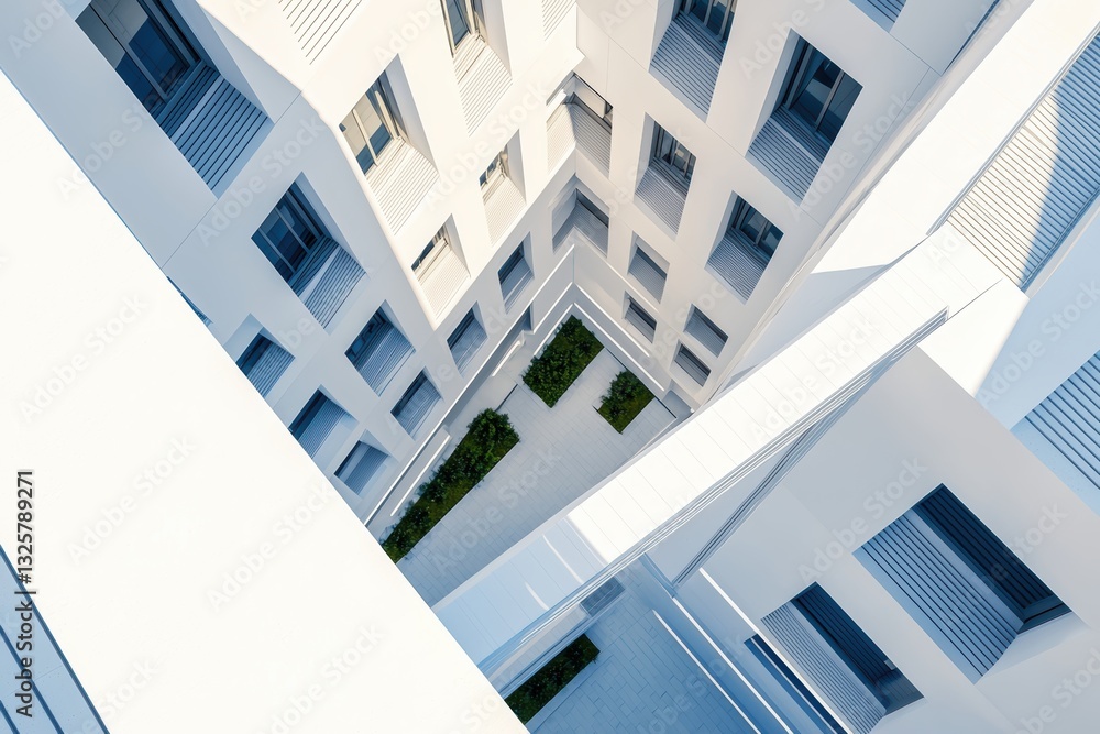 Clean and minimalistic 3D model of a public institution, hospital or government building, featuring structured staircases and cubic architecture Clean and minimalistic 3D model of a public institution, hospital or government building, featuring structured staircases and cubic architecture