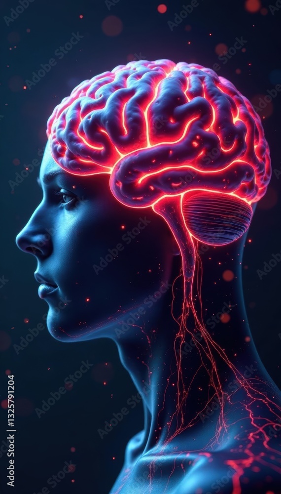 Human brain rendered on futuristic tech background , metaverse, big data Human brain rendered on futuristic tech background , metaverse, big data