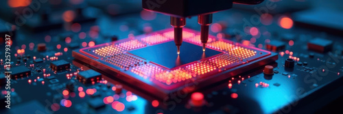 Silicon wafer undergoing automated probe testing , industry, semiconductor