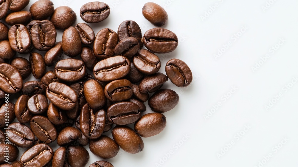 Fototapeta premium Freshly Roasted Coffee Beans on Light Background for Beverage Lovers