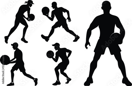 A beautiful Silhouettes of basketball players collection vector on black and white.