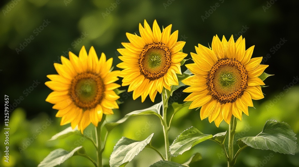 Vibrant sunflowers blooming in a lush garden Vibrant sunflowers blooming in a lush garden