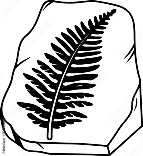 black fern fossil on stone clip art preview