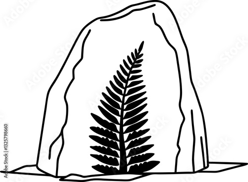 fern fossil silhouette imprinted on rock ancient plant, nature's history preserved in stone