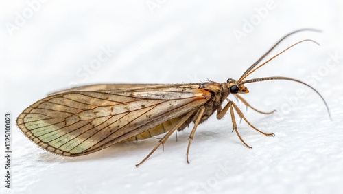 Caddisfly Close-up: Intricate details of a caddisfly are captured, showcasing its delicate wings and unique features, highlighting the beauty of insect life.