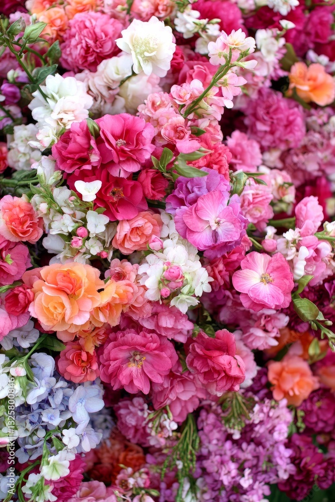 Vibrant bouquet filled with colorful flowers in a lush garden setting during springtime Vibrant bouquet filled with colorful flowers in a lush garden setting during springtime