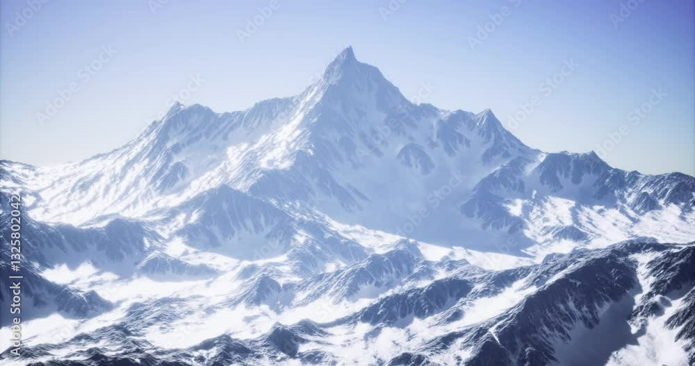 A majestic mountain peak towers over surrounding snowy landscapes under a clear blue sky. Sunlight highlights the rugged terrain, creating a stunning view of natures beauty. A majestic mountain peak towers over surrounding snowy landscapes under a clear blue sky. Sunlight highlights the rugged terrain, creating a stunning view of natures beauty.