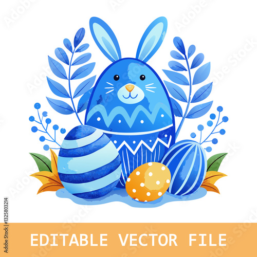 Rabbit and easter eggs frame watercolor mammal animal plant.
