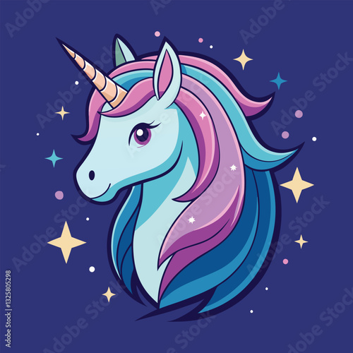 Unicorn vector Illustration on a blue background,