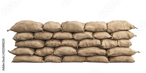 Stacked Burlap Sandbags for Flood Protection