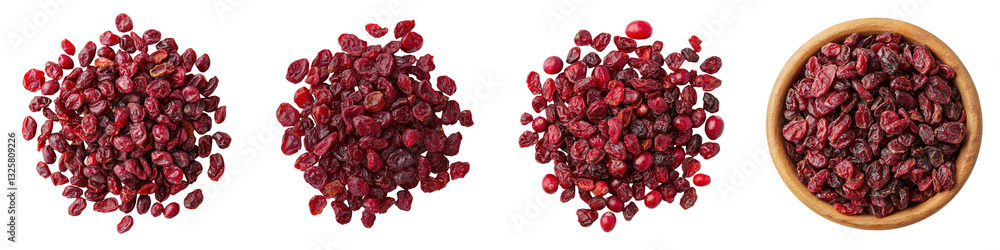 Heap of Dried Cranberries in a Wooden Bowl on a White Background Healthy Nutritious and Flavorful Snack or Ingredient for Autumn and Holiday Recipes Heap of Dried Cranberries in a Wooden Bowl on a White Background Healthy Nutritious and Flavorful Snack or Ingredient for Autumn and Holiday Recipes