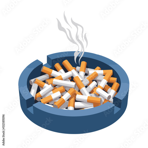 Stylized ashtray with geometric butts overflowing, quitting symbolism