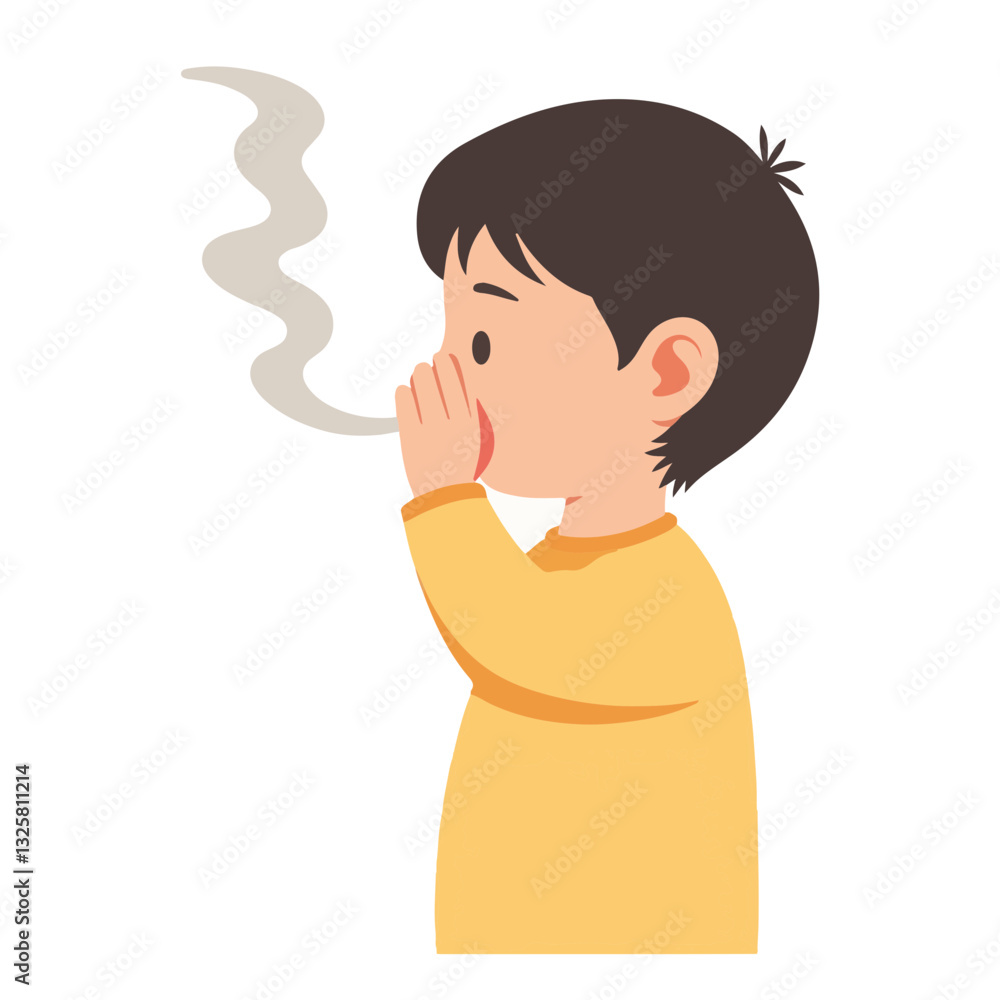 Child blocking unpleasant smell with hand, abstract illustration Child blocking unpleasant smell with hand, abstract illustration