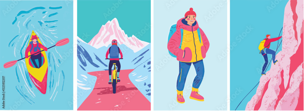 Fototapeta premium Set of fun hand drawn style outdoor sports vector design elements