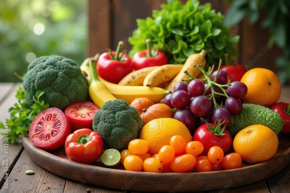 Fresh Organic Fruits and Vegetables in a Rustic Setting for Healthy Eating and Nutrition Fresh Organic Fruits and Vegetables in a Rustic Setting for Healthy Eating and Nutrition