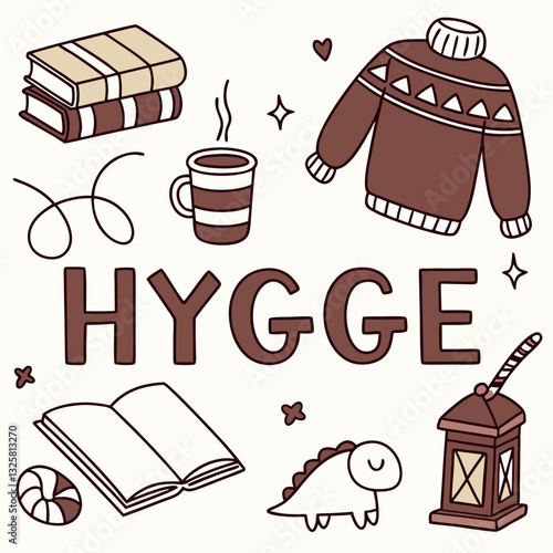 Hygge Cozy Lifestyle T-Shirt Design with Doodle Elements for Comfort and Relaxation