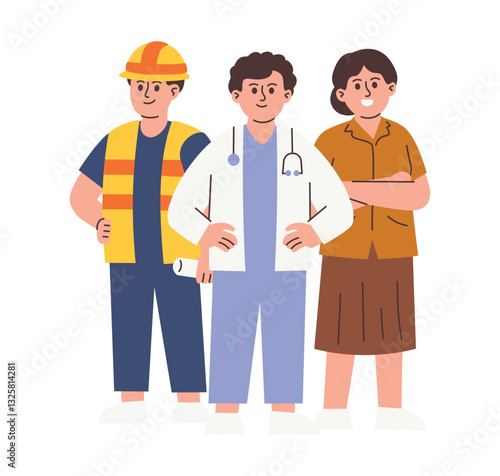 Professional People with Various Occupations for Labor Day Poster, Teacher, Engineer, Doctor