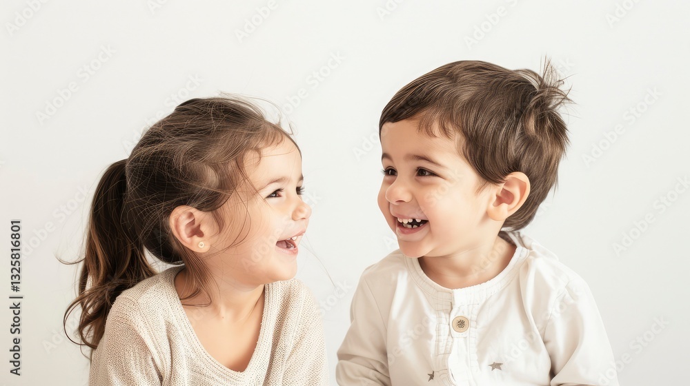 Candid moment Average-looking kids Wonder and Joy in a minimalist studio setting, Candid moment Average-looking kids Wonder and Joy in a minimalist studio setting,