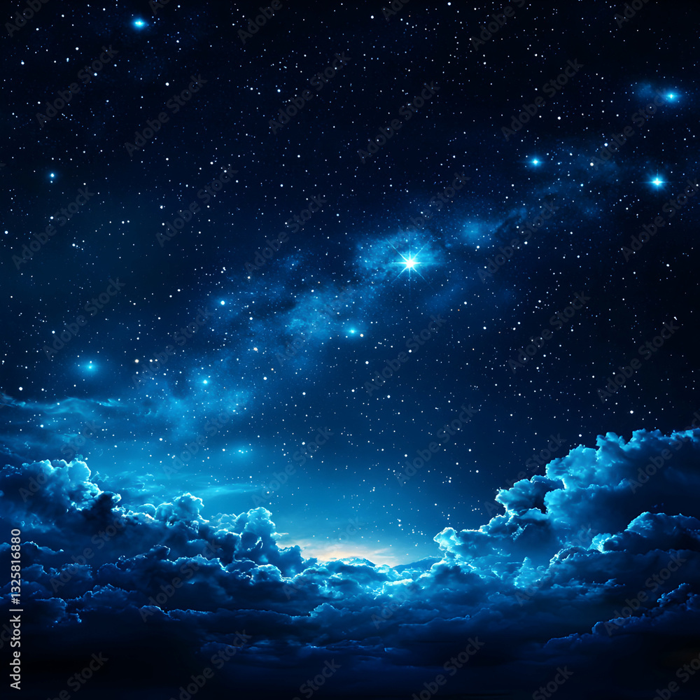 Night Sky With A Swirl Of Stars Milky Way And Clouds In Dark Blue With Light Shining Through Night Sky With A Swirl Of Stars Milky Way And Clouds In Dark Blue With Light Shining Through