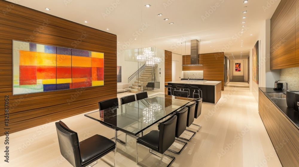 Modern Dining Room with Glass Table and Elegant Chairs Modern Dining Room with Glass Table and Elegant Chairs