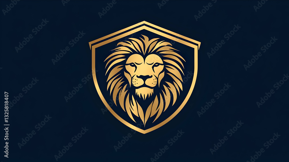 Obraz premium Golden Lion Emblem with Shield Design for Branding and Logos