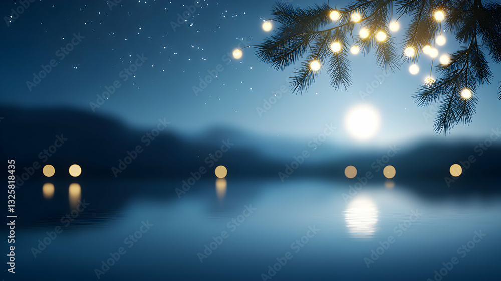 Fototapeta premium Peaceful Lake Moonlight Night Landscape