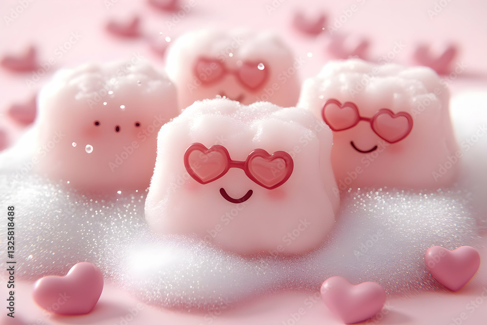 Pink Foam Hearts 3D Illustration Pink Foam Hearts 3D Illustration