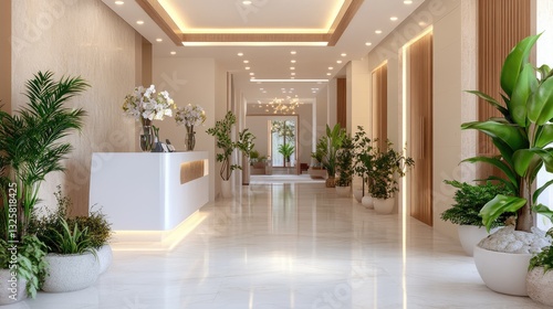 Modern Elegant Lobby with Greenery and Bright Natural Light
