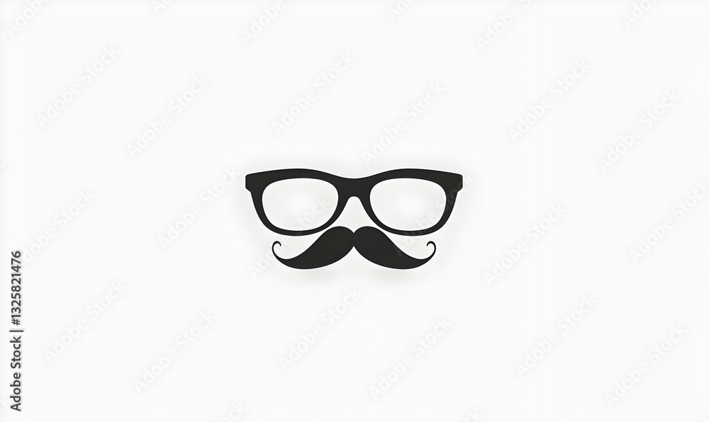Black Glasses and Mustache Icon on a Minimalistic White Background Black Glasses and Mustache Icon on a Minimalistic White Background