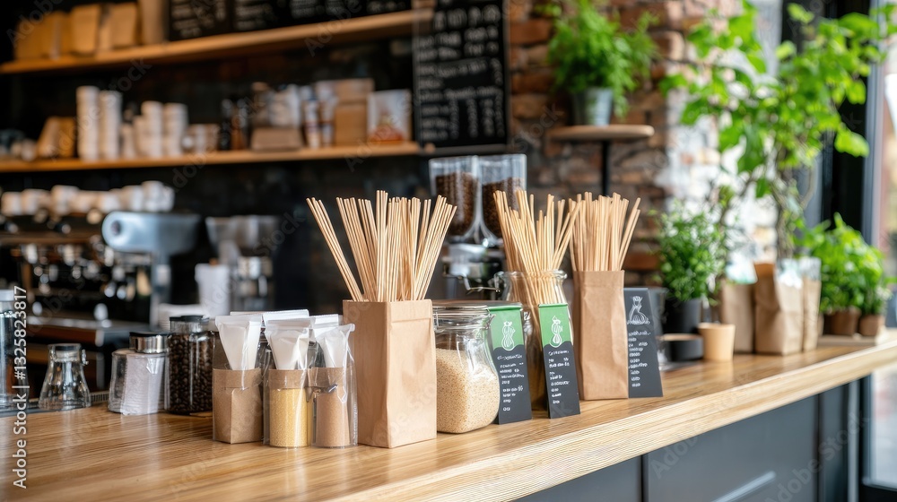 Cozy Coffee Shop Counter with Barista Tools and Decor Cozy Coffee Shop Counter with Barista Tools and Decor