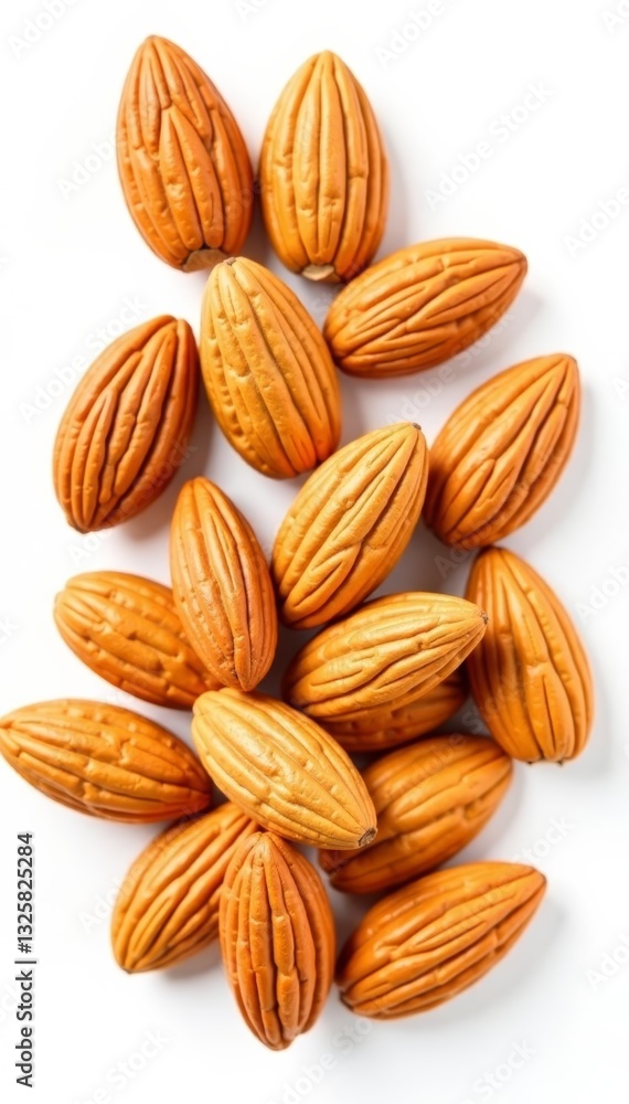 Fototapeta premium A collection of whole almonds isolated on a white background for nutrition concepts, raw, isolated