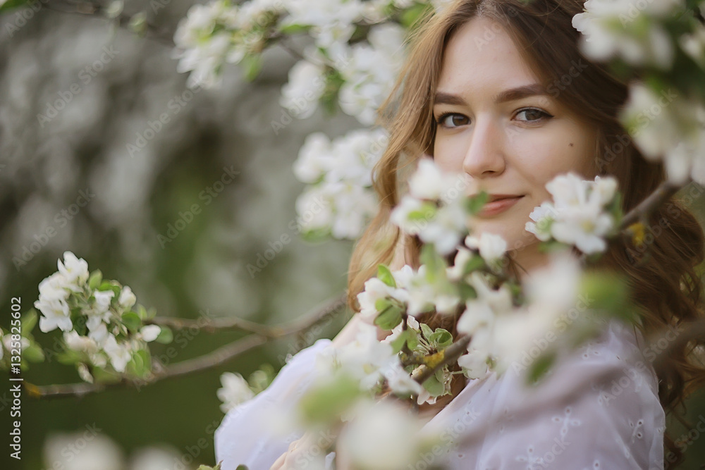 flowers garden girl trees mood happiness, asia tourism, bloom traditional seasonal background april flowers garden girl trees mood happiness, asia tourism, bloom traditional seasonal background april