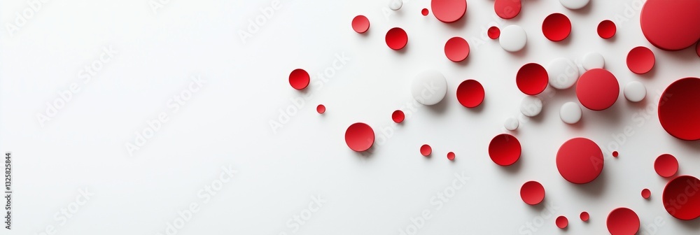 A dynamic arrangement of red and white circular elements scattered across a white background, symbolizing blood cells and medical science A dynamic arrangement of red and white circular elements scattered across a white background, symbolizing blood cells and medical science