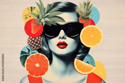 Collage Retro dreamy love pineapple portrait glasses.
