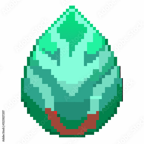 Pixel Art Green Gemstone  Illustration for Game Design