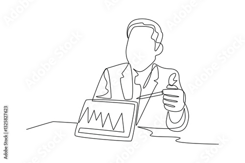 Single continuous line drawing businessman check company profit. Money savings, personal investment, finance, funding, bank deposit, capital accumulation. One line graphic design vector