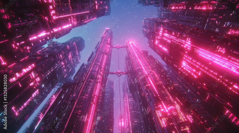 Fototapeta premium Futuristic Pink Neon City at Night
