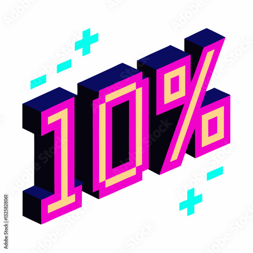 Retro 3D 10% Discount  Illustration with Neon Colors and Bold Font