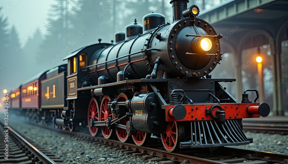 A historical steam train is positioned at the railway station A historical steam train is positioned at the railway station