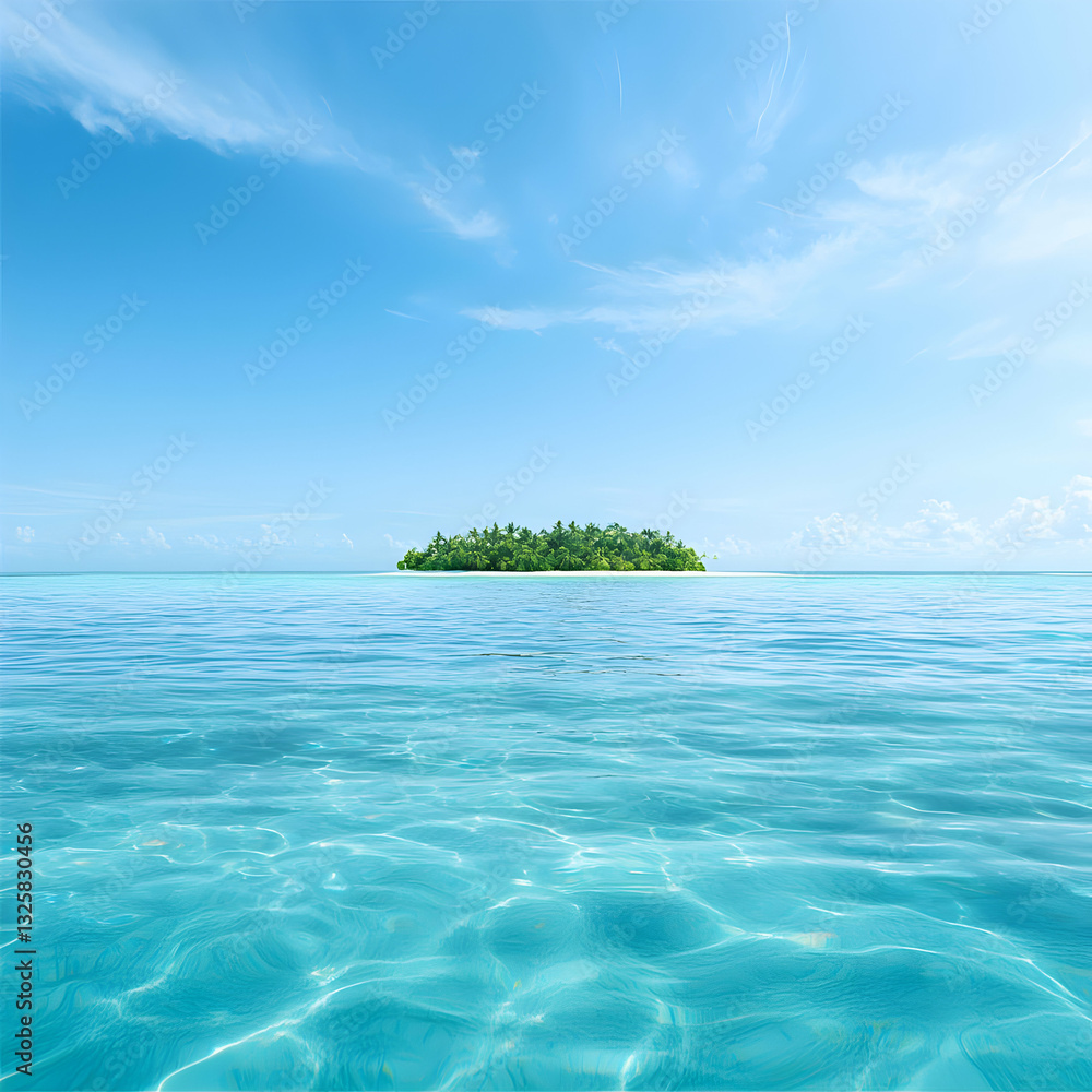 Obraz premium Tropical Island In Turquoise Water With Lush Green Vegetation Under Clear Sky