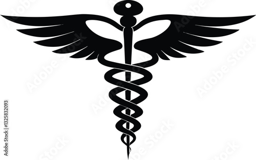 Medical caduceus silhouette vector,Medical caduceus icon